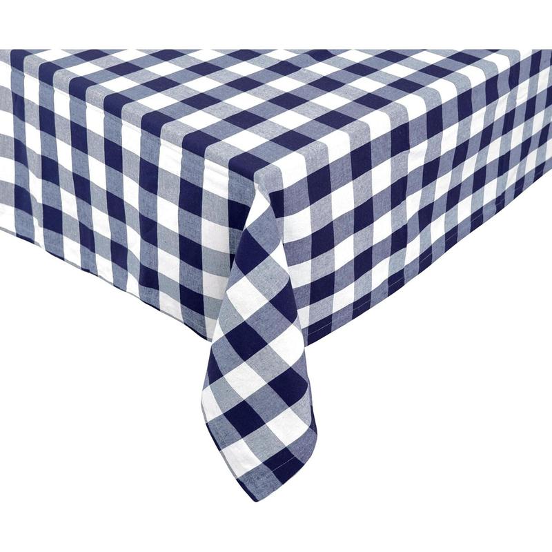 Navy Blue Cotton Tablecloth, 100% Cotton, Checkered Tablecloths, Farmhouse, Gingham Rectangle Tablecloth Heavy Duty Linen Checked Table Cover, Cloth Picnic Kitchen Dining 63x126 Navy and Cream