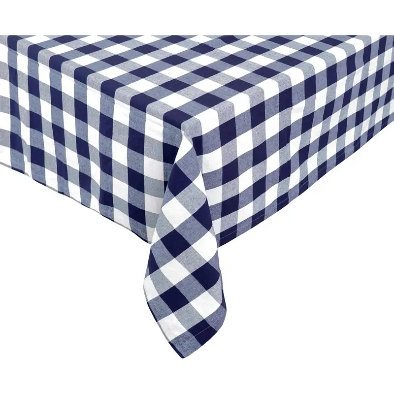 Navy Blue Cotton Tablecloth, 100% Cotton, Checkered Tablecloths, Farmhouse, Gingham Rectangle Tablecloth Heavy Duty Linen Checked Table Cover, Cloth Picnic Kitchen Dining 63x126 Navy and Cream
