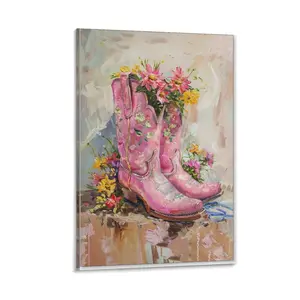 Charming Pink Cowboy Boots Posters Poster Canvas Wall Art For Bedroom Decor Bar Office Room Decor Gift