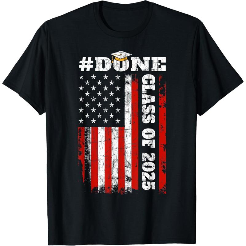 Graduation Shirt Design: Done Class of 2025 with US Flag T-Shirt Made in USA