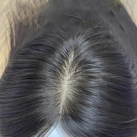 Lotfon Women's Double-Wefted Full Human Hair Topper with Straight Bangs - Clip Hair Extensions, Lightweight, Seamless Invisible Base, Seamless Hairline, Crown Volume Boost, Gray Coverage, Long Length, Chic Everyday Wear