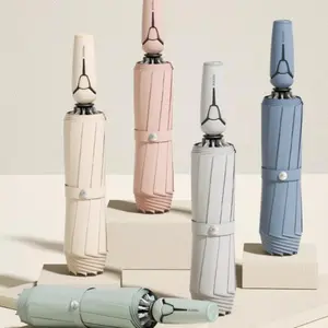 Night Light Reflection Umbrella Aluminium Case Tri-fold Reverse Design 10 Bones 280T Impact Cloth Hydrophobic Coating 470g Weight Safe for Rainy Nights - Cover