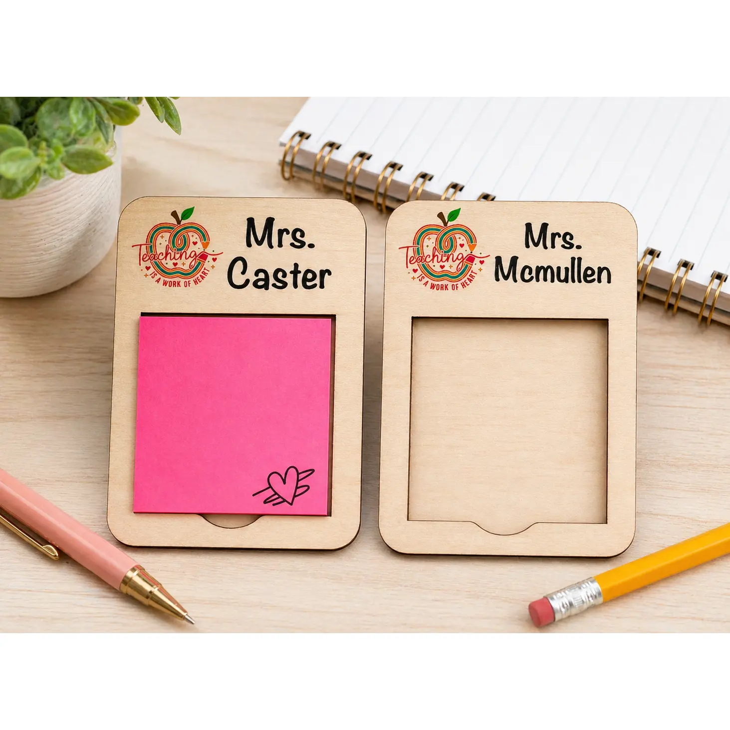 Personalized Teacher Sticky Note Holder | Custom Wood Desk Organizer