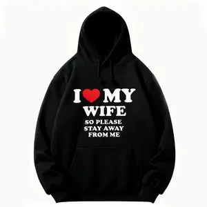 "I Love My Wife" Couples Printed Fleece Hoodie | Casual & Cozy Fall/Winter Pullover | Unique Design with Kangaroo Pocket | Perfect Gift for Thanksgiving & Christmas