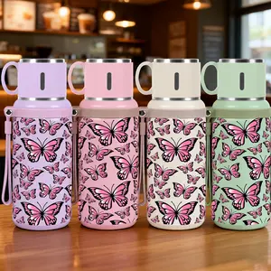 1pc 20oz Stainless Steel Vacuum Insulated Drinkware Tumbler with Pink Butterfly Pattern, Suitable for Sports, Fitness, Outdoor Travel Outdoor Durable Large Capacity Hiking Stainless Steel Cup Suitable for gifts for friends, colleagues and