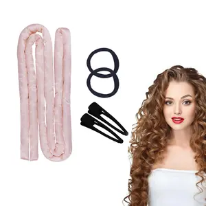 5 PCS No Heat Curling Rod Headband for Women and Girls, Velour Overnight Hair Curl Roller Wrap for Long Hair ， Hair Claw Clip Lazy Natural Soft Wave DIY Hair Rollers Styling Tool for Sleep in Overnight
