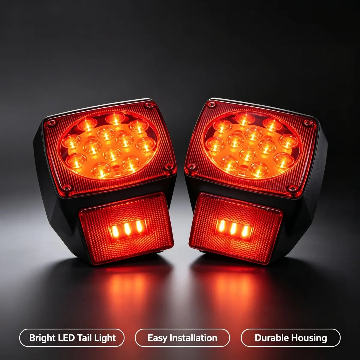 12V Submersible Square LED Trailer Tail Lights, IP68 Waterproof DOT Compliant Red White Multi-Function Stop Brake Turn Signal Running License Plate Lights for Under 80" Boat Trailer Truck RV Camper Snowmobile Marine
