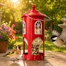 Birdream Metal Weather Resistant Bird Feeder for Outdoors Hanging, Small Lighthouse Design Seed Tube Feeder with Folding Stainless Steel Perches, Feeds Small Birds Finches Chickadees, Red