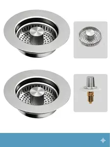 1/2-Pcs Thickened 304 Stainless Steel Kitchen Sink Drain Strainer, 3-in-1 Pop-Up Sink Stopper with Anti-Clogging Basket & Odor Filter, Fits US Standard 3.5" Kitchen Sink Drain