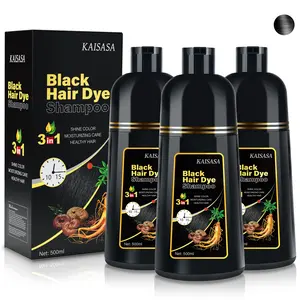 KAISASA Black Hair Dye Shampoo 3 in 1 - Can cover gray hairs, Herbal Ingredients, Contains Ginseng Extract, Natural Haircoloring, Plant Haircare