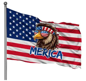 Patriotic American Flag 3x5 FT Bald Eagle 'Merica Flag for Parties Man Cave Tailgates College Dorms 4th of July Outdoor Decor Fade Resistant Polyester Fabric