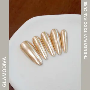 GlamoDiva Long Oval Gold Plating 10 PCS Press-on Nails For Women/Girls, Reusable False Nails, Instant Manicure, Long Lasting, Salon Quality, Luxury, For Prom, Summer Vacation, Daily Life, Day Work, Party