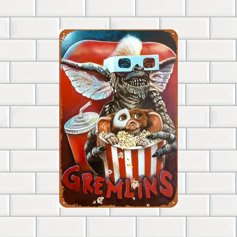 Vintage Tin Metal Wall Art Sign - Gremlins Movie Halloween Supernatural Print, 8x12in Water Resistant Tinplate Poster, Home Bar Decor, Ideal Gift