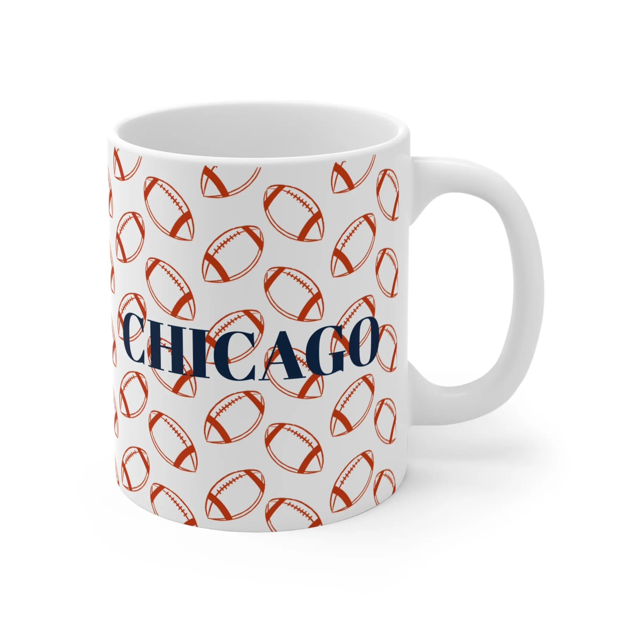 Chicago Football Mug 11oz Blue and Orange - Ceramic, Reusable, Coffee Cup