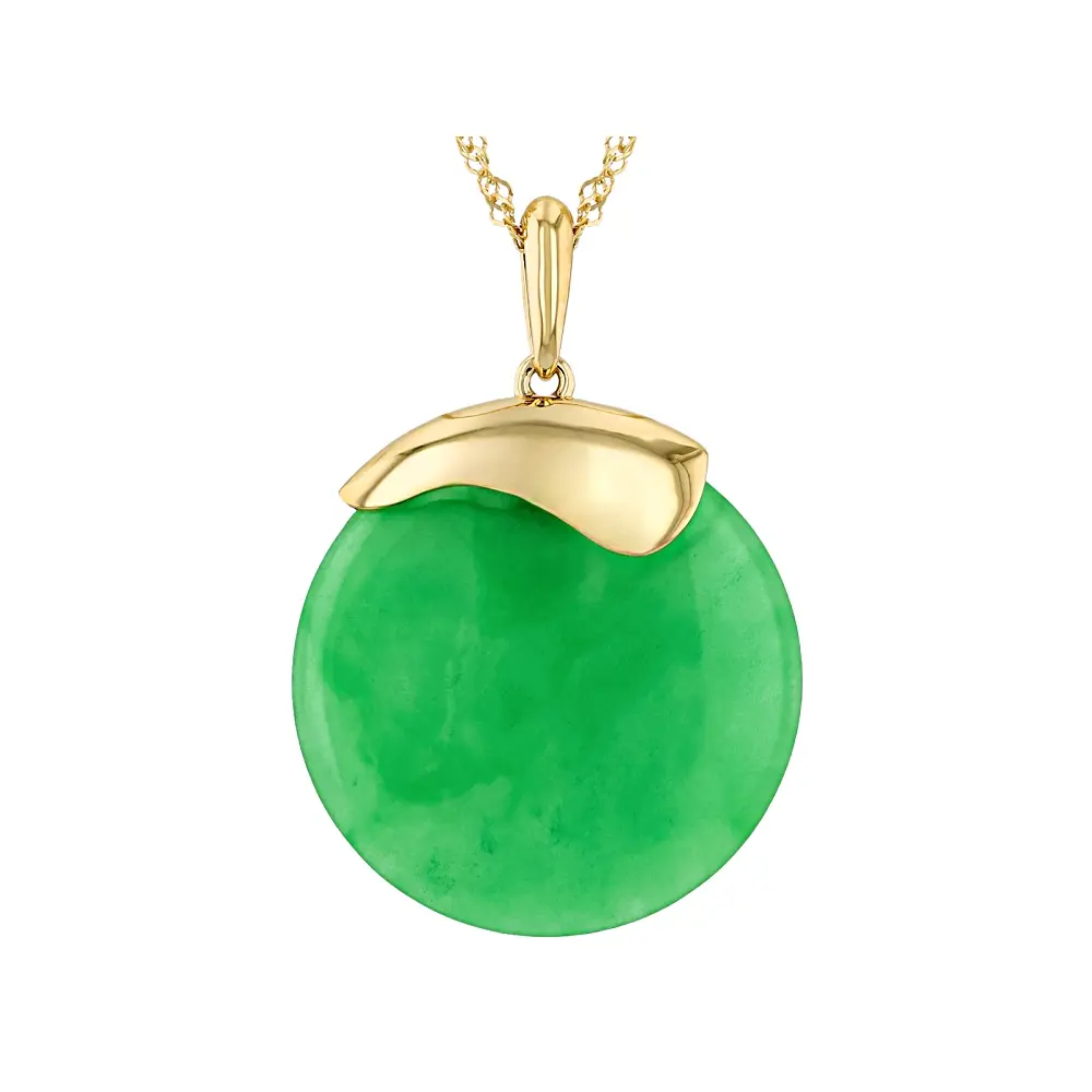 JTV Green Jadeite 18K Yellow Gold Over Sterling Silver Pendant With Chain 30mm
