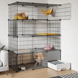Cat Cage with Litter Box,4-Tier DIY Cat Enclosures Large Playpen Detachable Metal Wire Kennel Indoor Crate Large Exercise Place Ideal for 1-2 Cat,41.3" L x 17.8" W x 55.1" H
