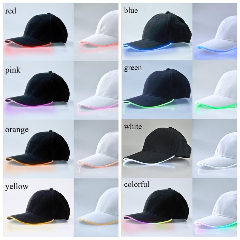 LED Luminous Hat Casual Sun Hat Fiber Optic Luminous Gift in Black and White Colors with Blue LED Strip for Added Visibility