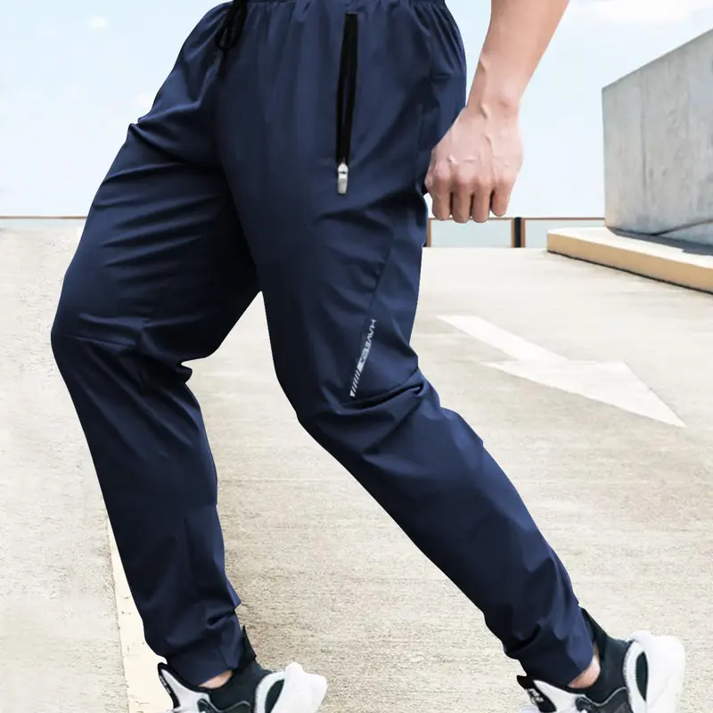 Men's Letter Print Jogger Pants with Zipper Pockets and Drawstring, Streetwear Joggers, Regular Fit Casual Soft Comfortable Breathable Trousers for Daily Wear, Men's for Spring & Fall, Casual Sports Trousers, Sporty Athletic Trousers