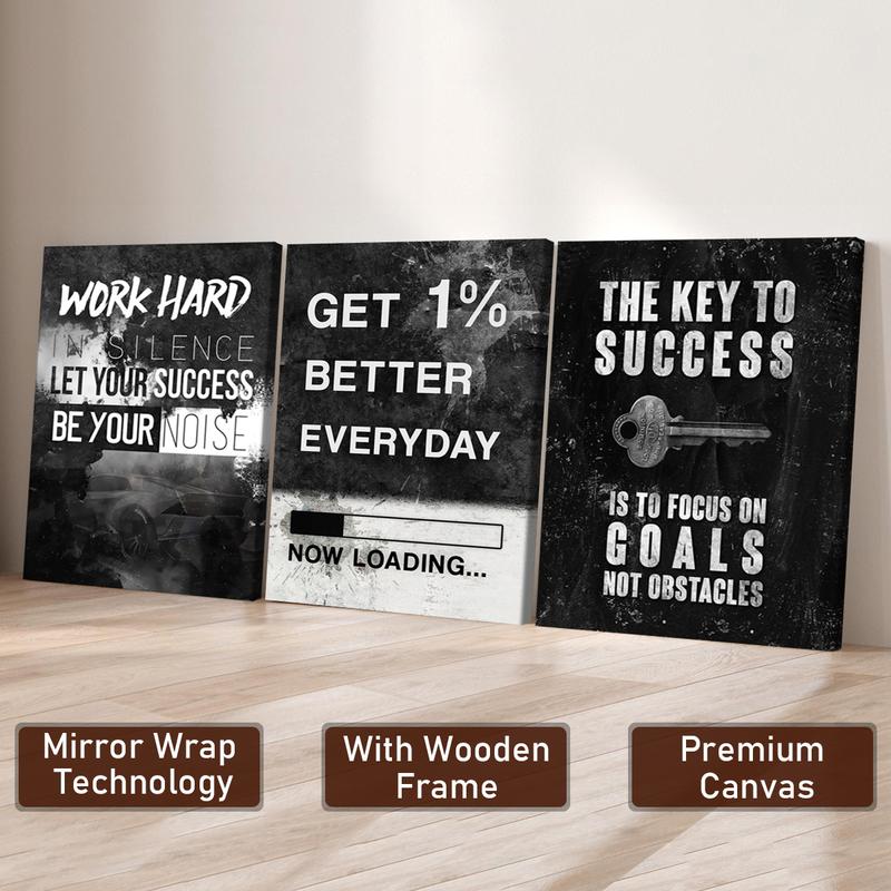 3Pcs Wooden Framed Canvas Painting, Black And White Cityscape With Motivational Quotes, Exquisite Poster, Home Decoration, Pattern Wall Art Decor, For Living Room, Bedroom, Office, Restaurant, Bar Wall Decor, Odorless, Painting, Print Artwork.