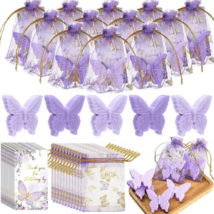 50 Set Butterfly Theme  Shower Favors for Guests Butterfly Soap Gifts with Thanks You Card Baptism  Party Wedding Favors Decorations Engagement Souvenirs (,Light )