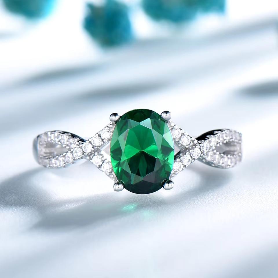 IRAMAT 925 Sterling Silver Emerald Zircon Ring | Women’s Fashion Jewelry | Perfect for Weddings & Special Occasions moissanite dark