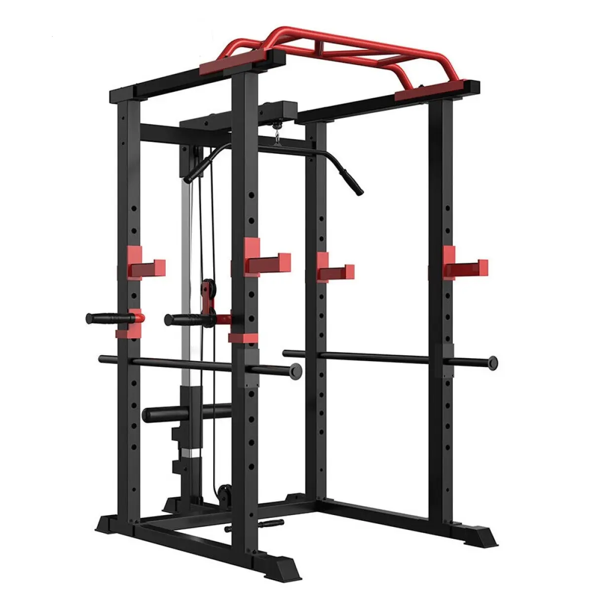 Multi-functional Steel Power Cage - Home Adjustable Pullup Squat Rack, 1000lb Capacity, 300lb Pull-Up Bars, 4 Rubber Foot Supports, 500 lbs J-Hook, 800 lbs Safety Bar, Compatible with Olympic Barbells & Barbells, 160 Lbs