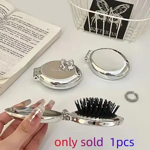 TikTok Viral 2-in-1 Mini Folding Hair Brush with Mirror | Portable Anti-Static Detangler Massage Comb | Perfect Gift for Valentine's Day & Mother's Day | Detangling Brush