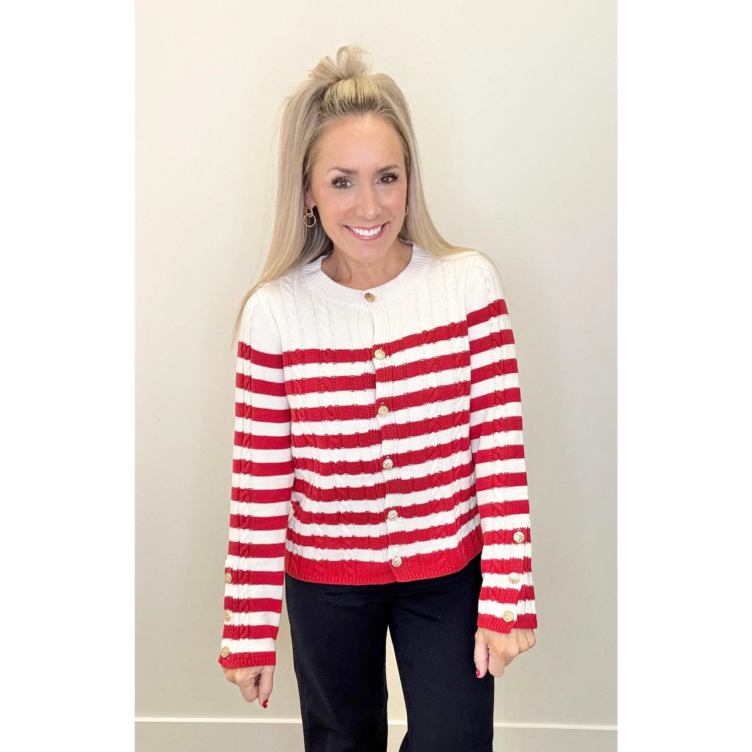 Addy Stripe Cardigan Red/White
