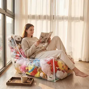 Transparent Stuffed Animal Storage Bean Bag Chair | Kids Toy Organizer & Comfy Reading Lounger for Bedroom