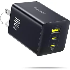 100W USB C Charger Block, 3-Port Foldable Compact PPS Wall Charger,   Power Adapter for MacBook Pro/Air, iPad,  17 Pro Max/Air, Galaxy S24, Steam Deck &