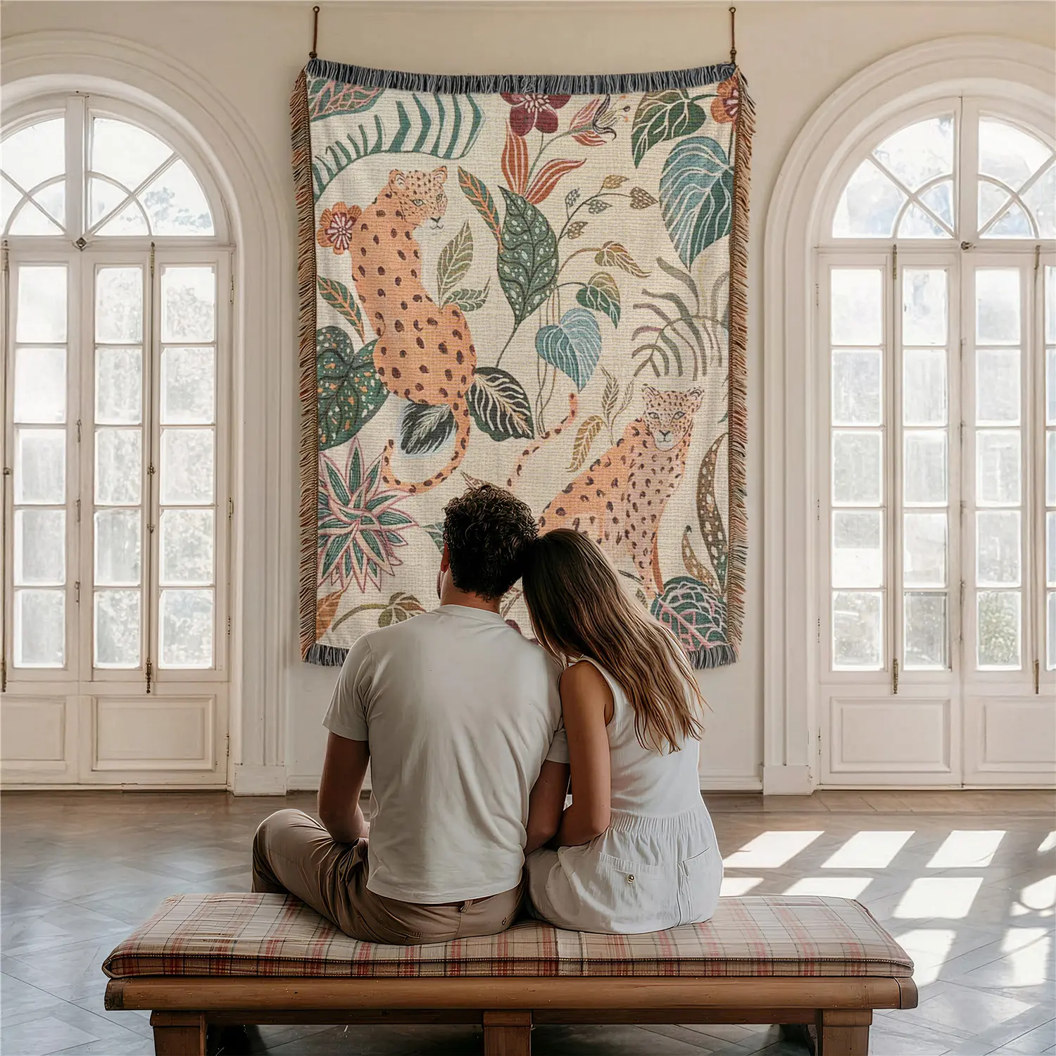 Orange Leopard Pattern Home Decor Yarn Woven Wall Art Tapestry for Bedroom Dorm Living Room- with Fringe Tassels Not Printed - Multipurpose Design Soft Boho H Chair Couch Bed Cover Throw Towel Slipcover Travel Garden Outdoor Camping Picnic Beach
