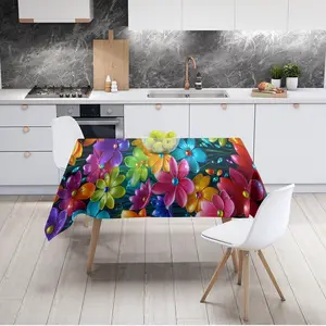 Waterproof Polyester Fabric Tablecloth, Multicolor Floral Design, Durable Outdoor Patio Cover, Easy Clean Dining Room & Living Room Decor