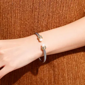 Vintage Pearl Twisted Cable Bracelet | Black Silver & Antique Gold Accent Bangle | Dainty Elegant Everyday/Date Night Jewelry | Affordable Luxury Accessory  #VintageJewelry #PearlBracelet