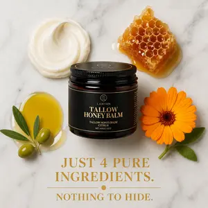 Beef Tallow Balm For Skin with Manuka Honey & Calendula, 100% Grass-Fed, Grass Finished, Tallow Moisturizer, Natural Hydrating Repair Cream for Dry, Sensitive, Irritated Skin, Wrinkle Care, 2.12 oz