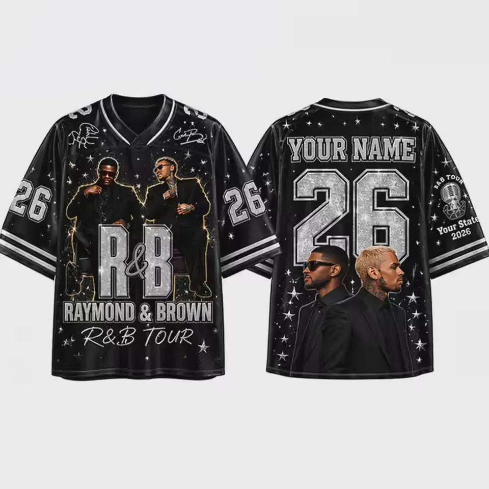 R&B Tour 2026 Baseball Jersey, Personalized Brown Usher Concert Jersey, Custom Name Number Hip Hop Merch, R&B Music Fan Gift, Unisex Jersey Shirt