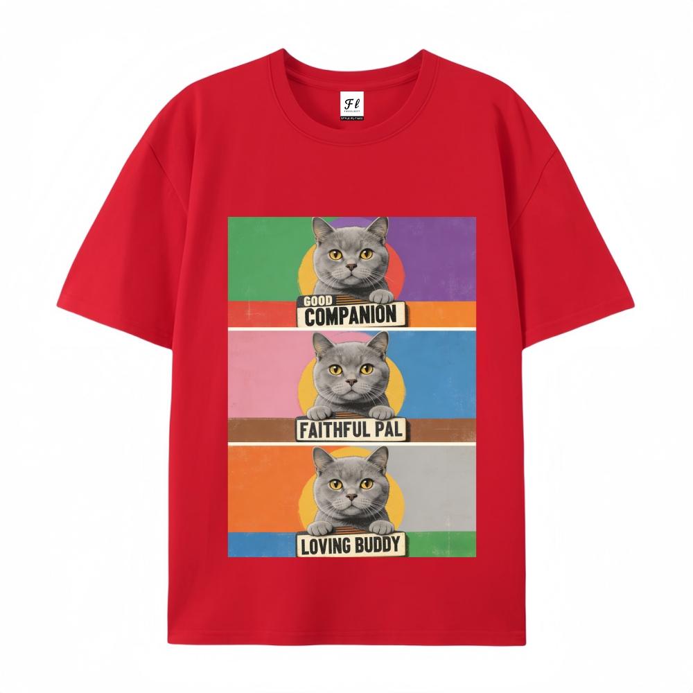 Cat Graphic Print T-Shirt Men's Casual Streetwear Oversized Short Sleeve T-Shirt for Menswear Top