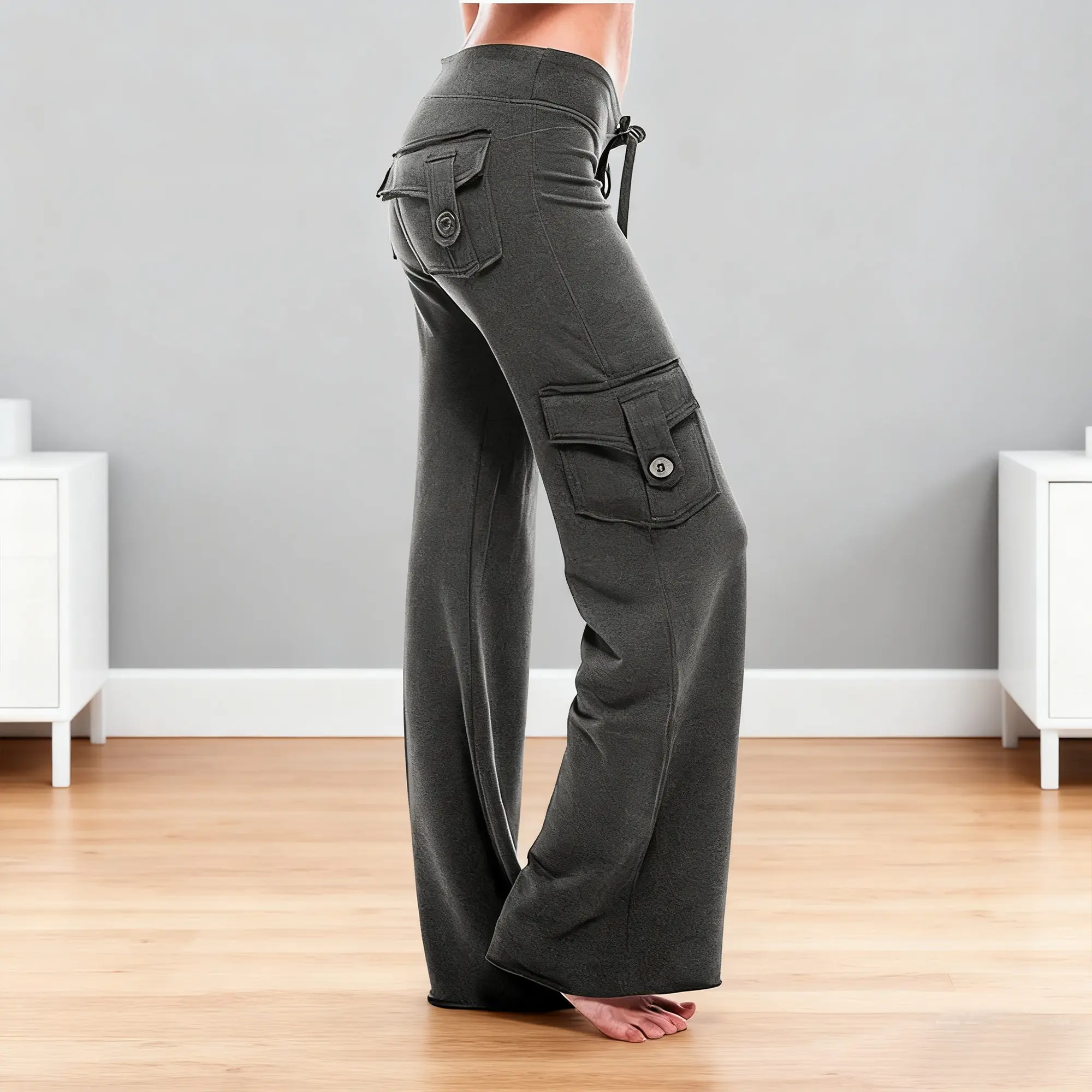 Women's Strong Elastic Wide Leg Cargo Joggers - Soft Fabric, Flared Style, Drawstring Straight Sweatpants with Pockets for Casual Sports & Outdoor Activities, Cargo Pants Women, Activewear Women's Sports Joggers
