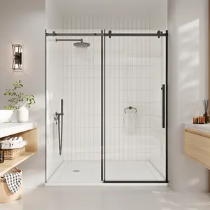 44-48" w x 72" h Frameless Sliding Glass Shower Door, 5/16" Clear Tempered Glass Door with Frameless Bypass Design for Walk-in Shower, Matte Black