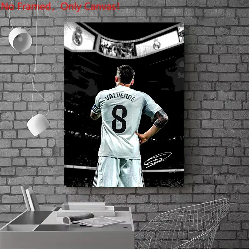 1 piece/set frameless canvas painting print poster, Unframed art print, Artwork, Classic Football player art, Valverde Real Madrid Soccer Player, a gift for football loves, ideal for bedroom, living room, mural, wall decoration, Home Wall Decor