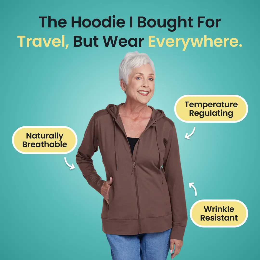 Woolx Ryann Merino Wool Hoodie – Lightweight Zip Up Women's Travel Hoodie Odor Resistant Moisture Wicking Wrinkle Free Packable All Season