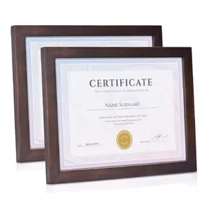 Emfogo 8.5x11 Certificate Frames [Set of 2] - 100% Solid Wood Diploma & Photo Frame with Real Glass, Rustic Vintage Walnut Wall & Tabletop Display for Graduation & Achievement Awards