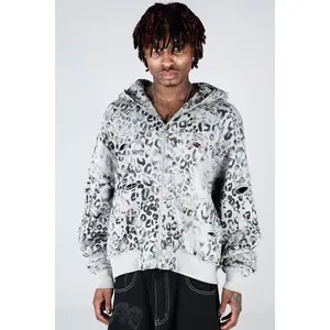 Grey Leopard Zip Hoodie