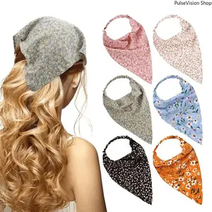 PulseVision Shop Boho Style Floral Triangle Hijab Handmade Hair Scarf for Summer Y2K Fashion in Assorted Colors