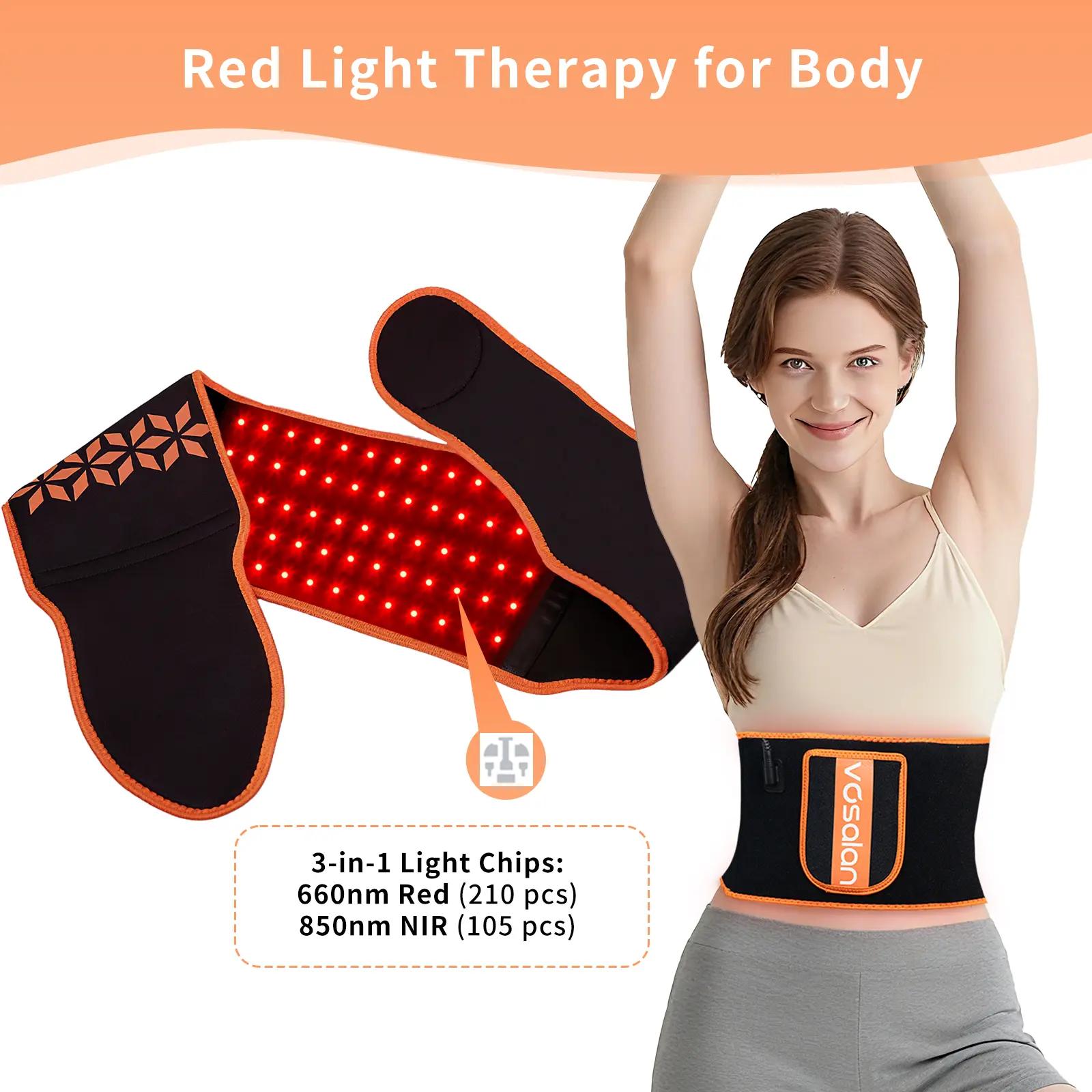 Red Light Therapy Belt with 660nm & 850nm Infrared Light for Pain Relief & Muscle Recovery - Wearable Massage Device for Body, Knee, and Chest with 105 LED Beads and Pulse Modes