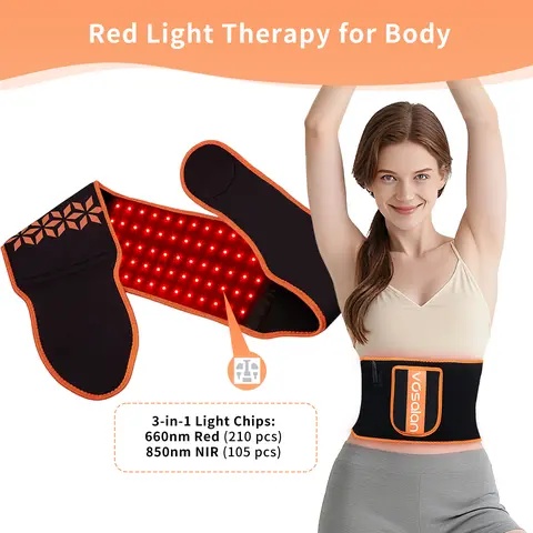 Red Light Therapy Belt with Thermal Heated Pad & USB Port, 660nm-850nm Infrared LED with Pulse Modes, Flexible Fabric Massage Device for Back & Shoulder Pain Relief
