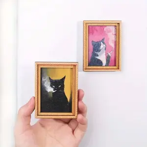 Cute Cat Refrigerator Magnets, and Cat Design with Decoration, Durable Bamboo Material, Home Office Decor, Holiday Gift, Photo Magnets