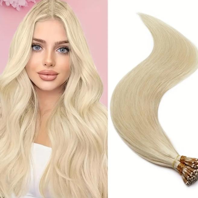 12-28 Inch 100% Remy Human Hair Extensions, Nano Tip Micro Nano Rings Cold Fusion, 50pcs 30g, Thick Smooth No Shedding No Tangle for Women
