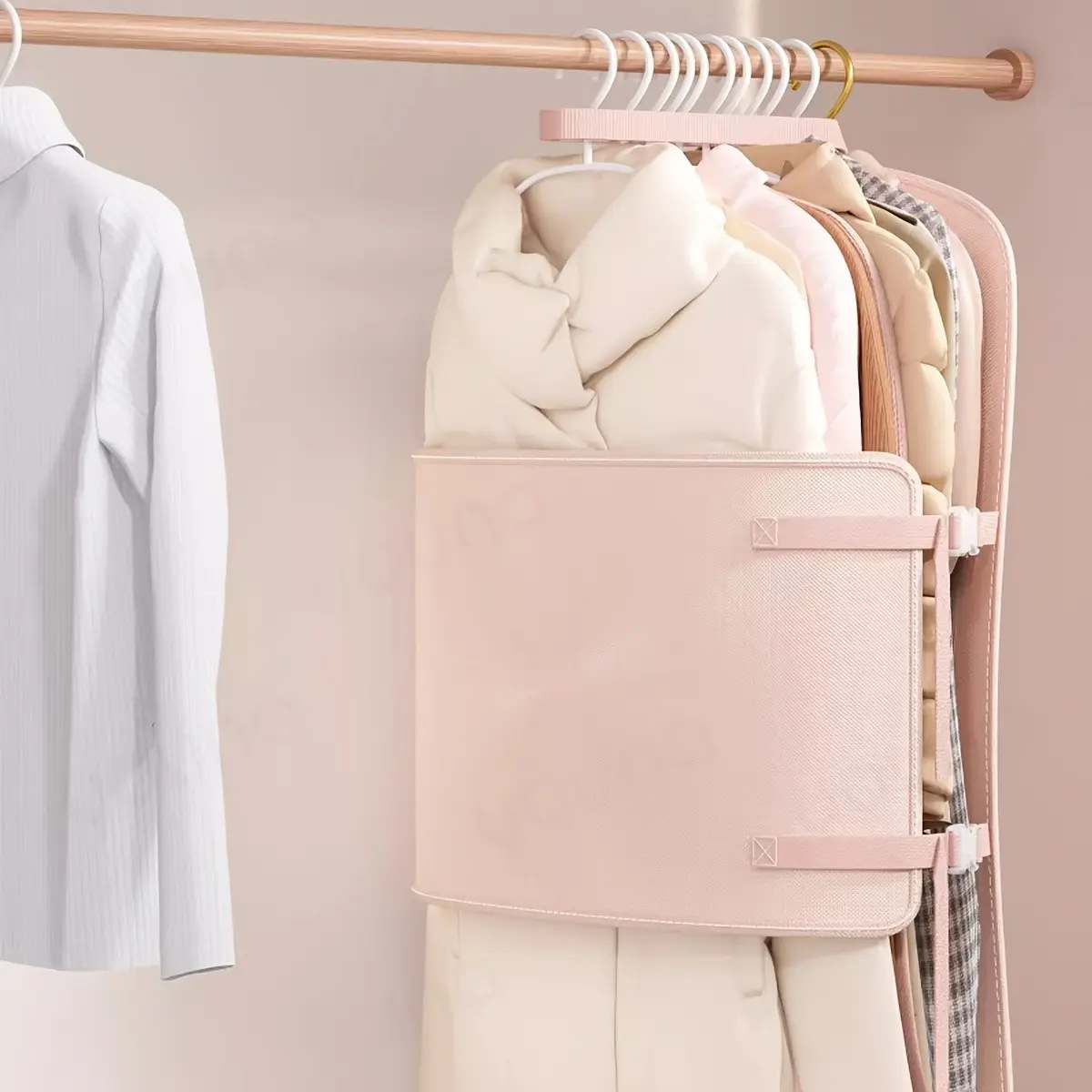 Foldable Clothes Compression Board, Closet Hanging Organizer, Storage Bag, Garment Bags for Hanging Clothes, for Down Jackets, Suits, Wedding Dresses, Buckle Closure