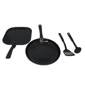 4 Piece Ceramic 10 Fry Pan and 10.5 Griddle Set with Cooking Tools