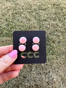 Pink Conch Two-Stone Circle Earrings